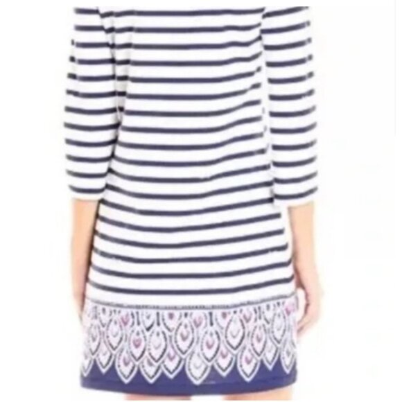 Lilly Pulitzer Striped Mini Cotton Sun Dress Sz Small Navy Blue & White 3/4 Slee - Picture 8 of 14